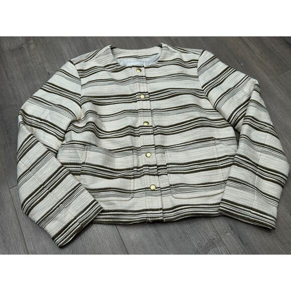 NWOT Madewell Womens Safari Khaki Striped Lined Tweed Button-Front Jacket Size S - Picture 2 of 10